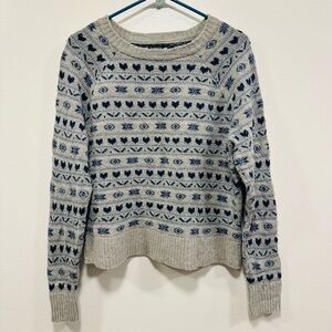Toad&Co Light Gray Fair Isle Crewneck Sweater with Navy Motif size xl